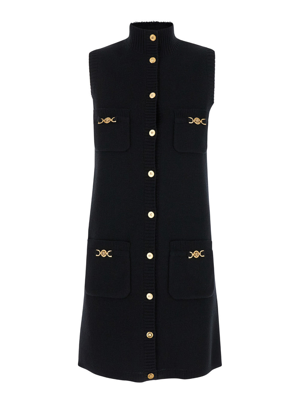 Versace Women Black Mini Sleeveless Dress With Medusa Detail In Knit Woman - 1