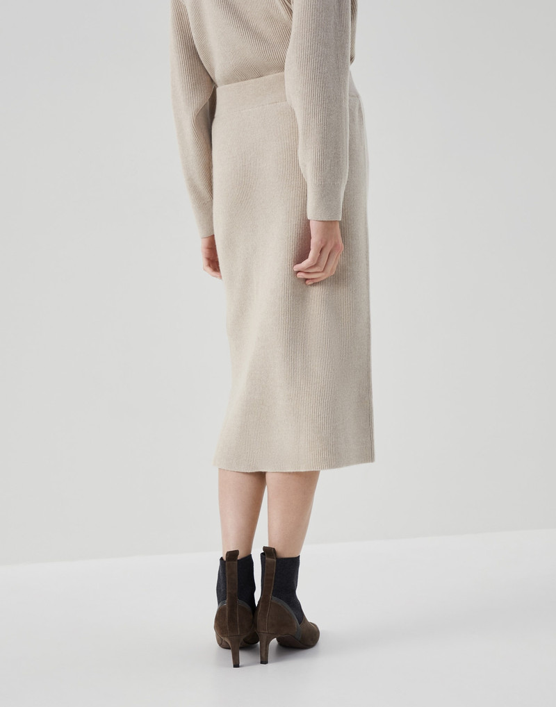Brunello Cucinelli Virgin wool, cashmere and silk English rib knit skirt outlook