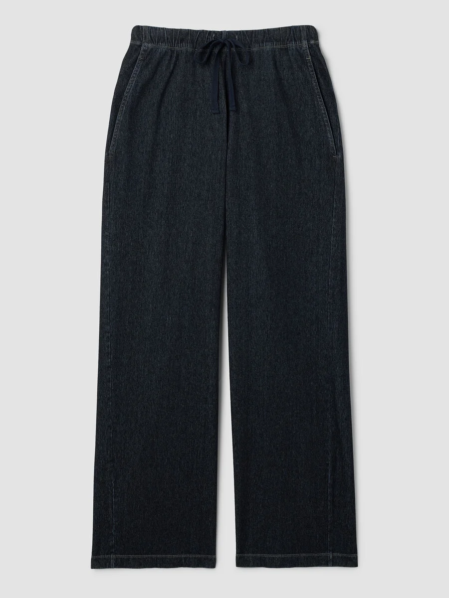 Cotton Indigo Knit Denim Full-Length Straight Pant - 1