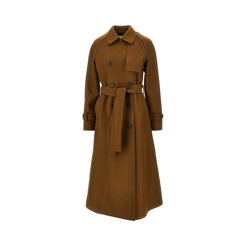 Harris Wharf London Pressed Wool Long Trench Coat Brown - 1