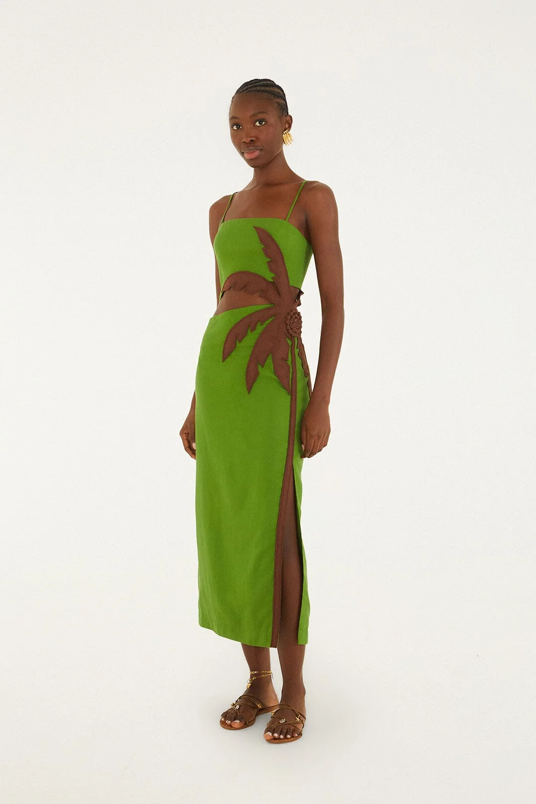 Green 3D Palm Tree Cut-Out Midi Dress - 1