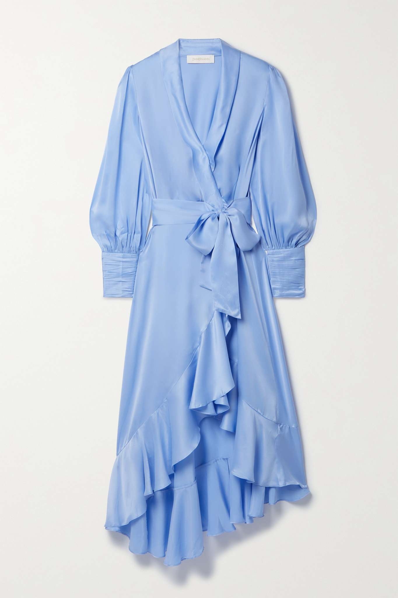 Asymmetric ruffled silk-satin wrap dress - 1