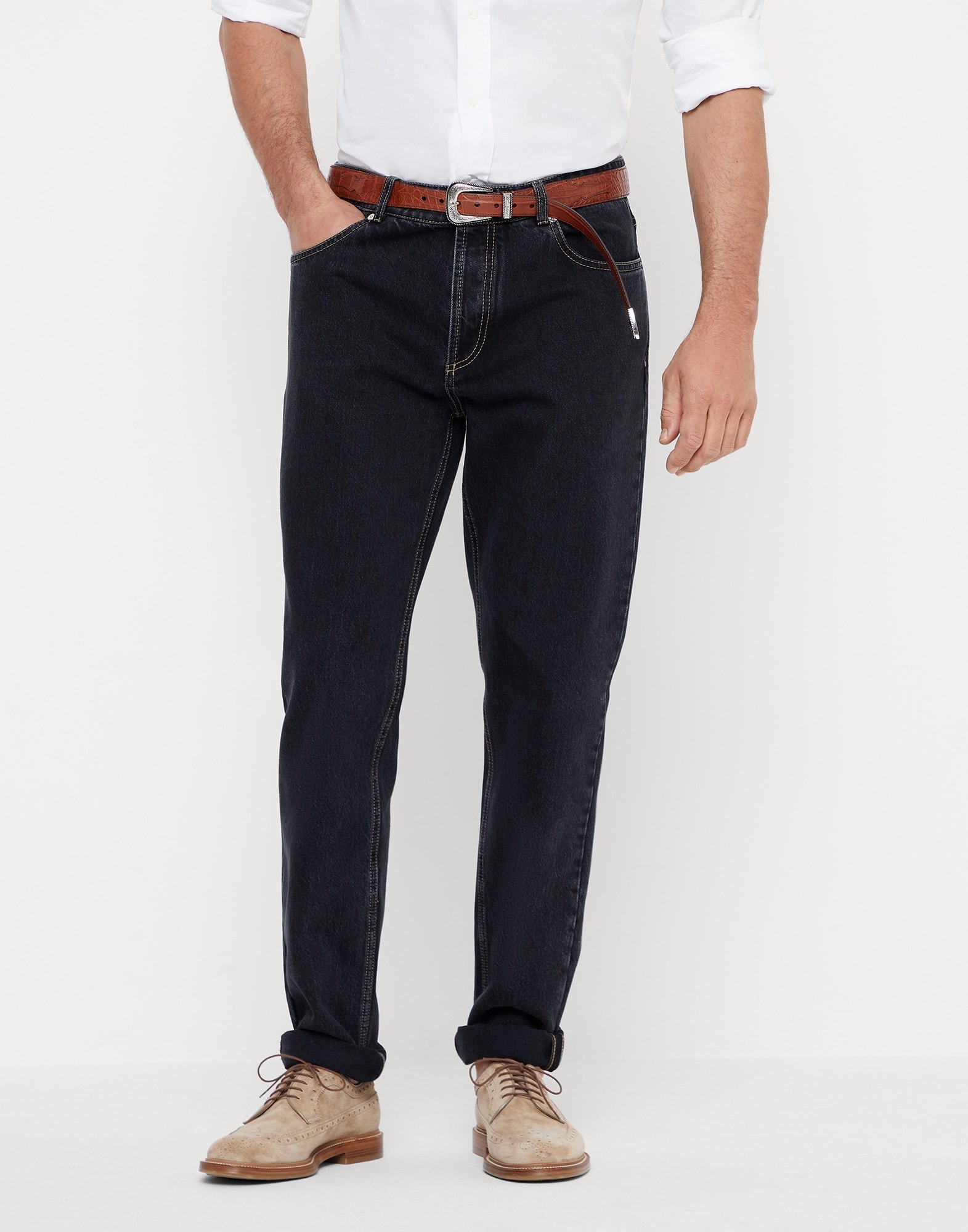 Grayscale denim traditional fit five-pocket trousers - 1