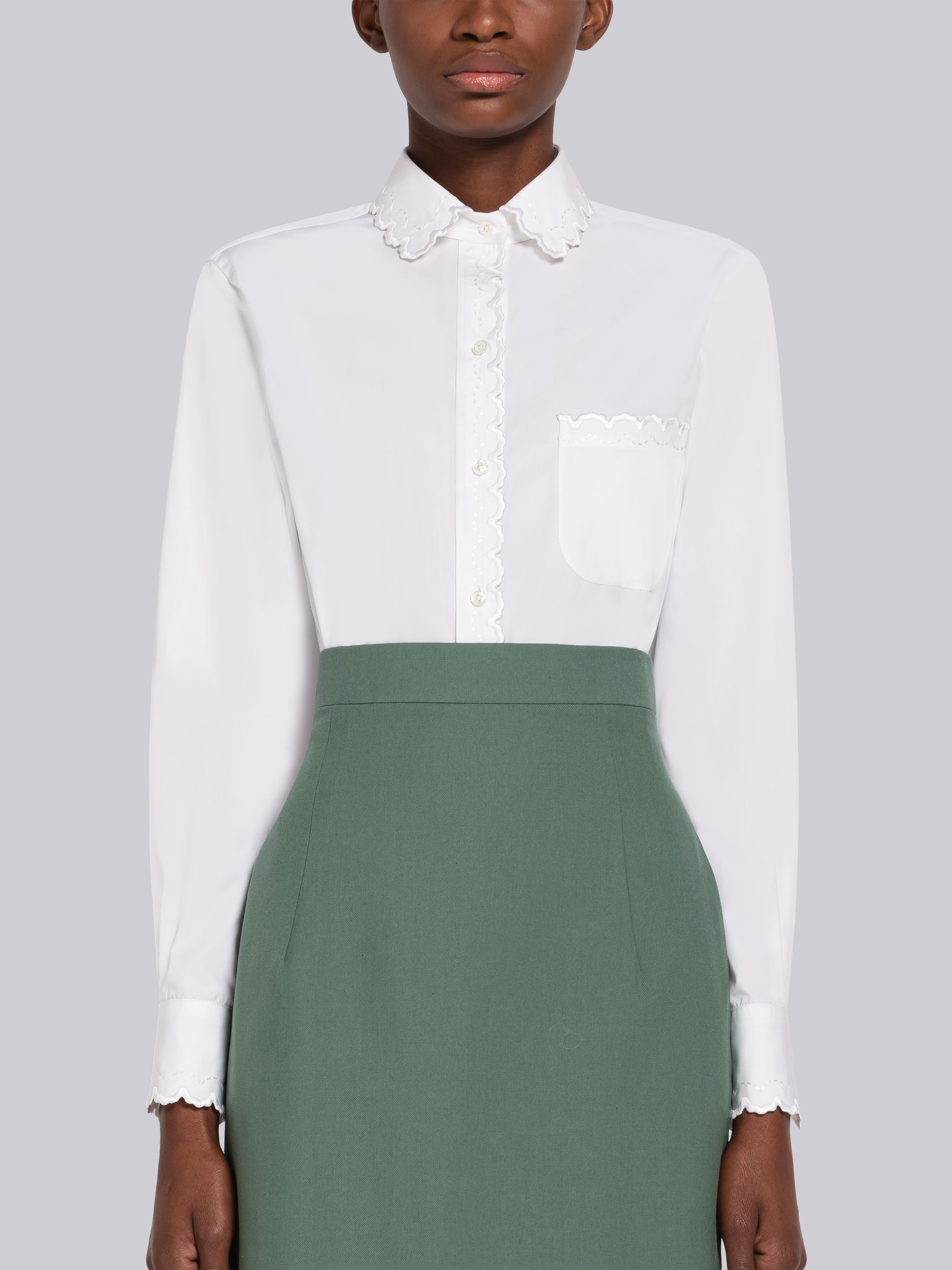 Poplin Scalloped Round Collar Shirt - 1