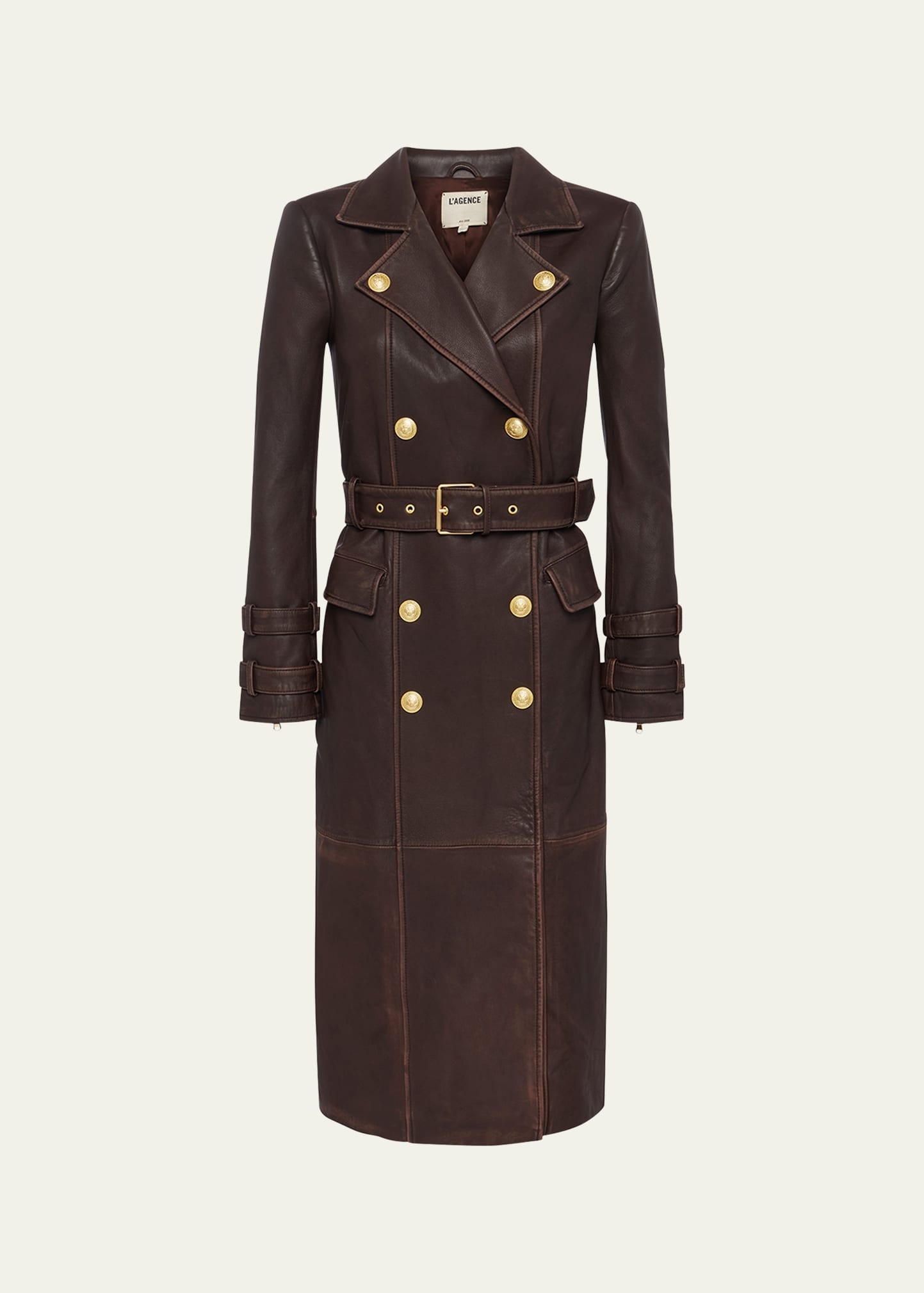 Celina Double-Breasted Leather Trench Coat - 1