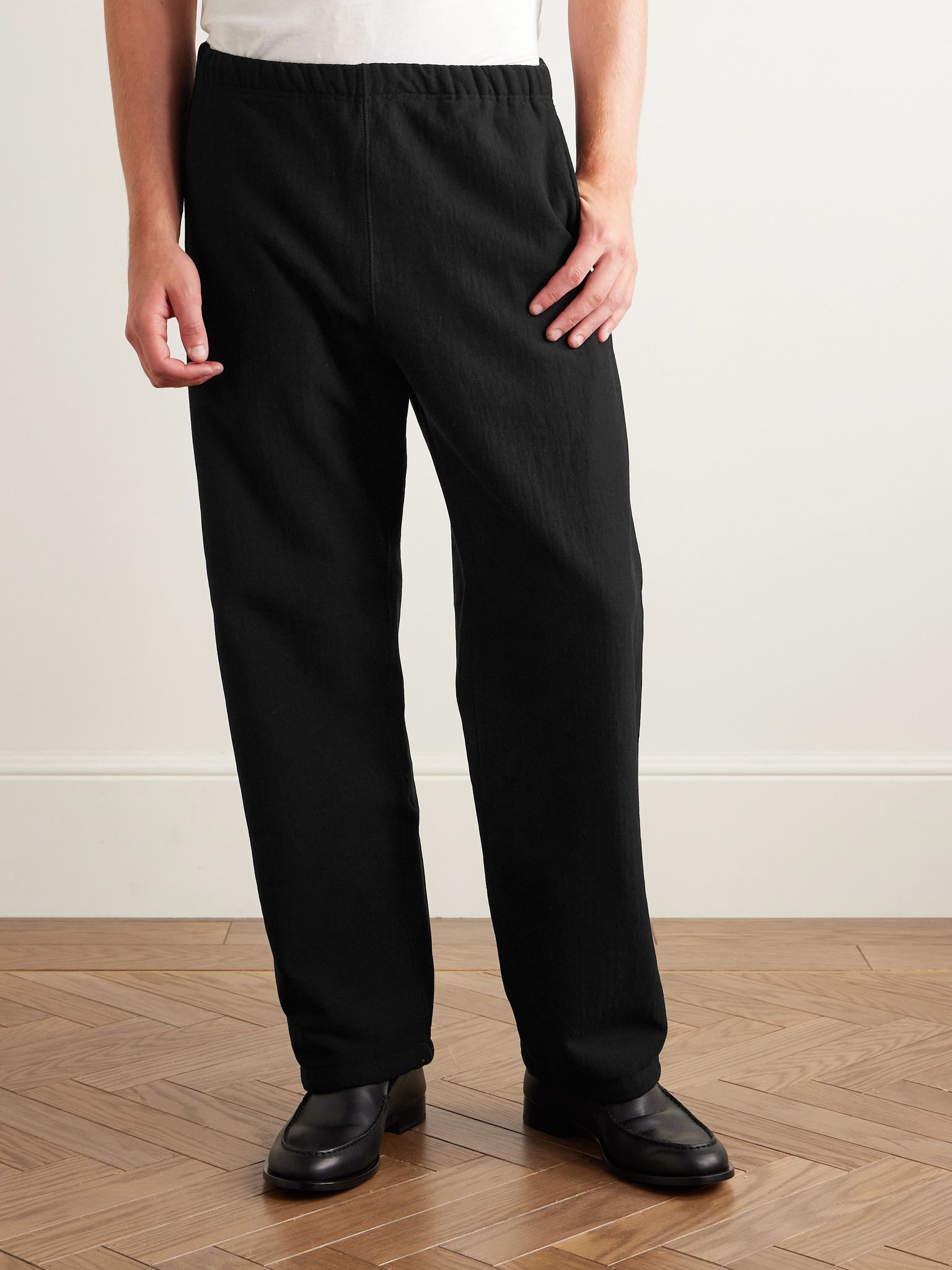 Straight-Leg Cotton-Jersey Trousers Black - 3