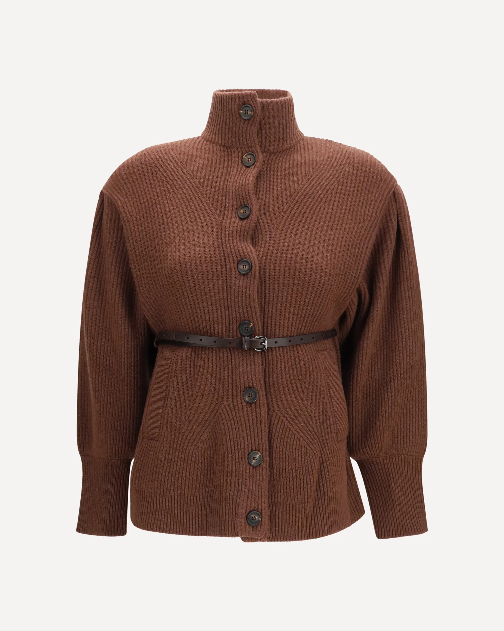 High neck Cardigan with belt - 1