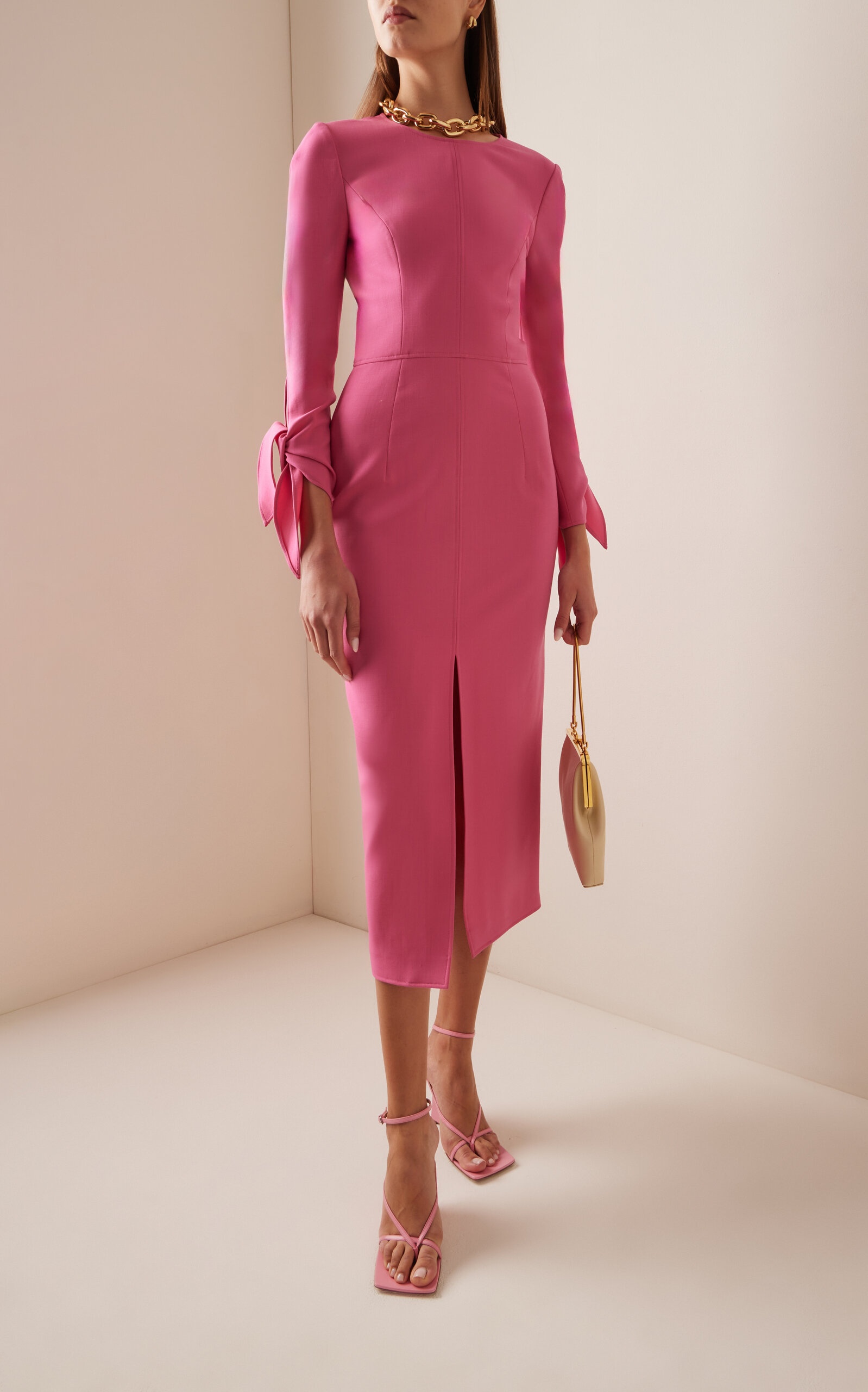 Tie-Detailed Wool-Blend Midi Dress pink - 4