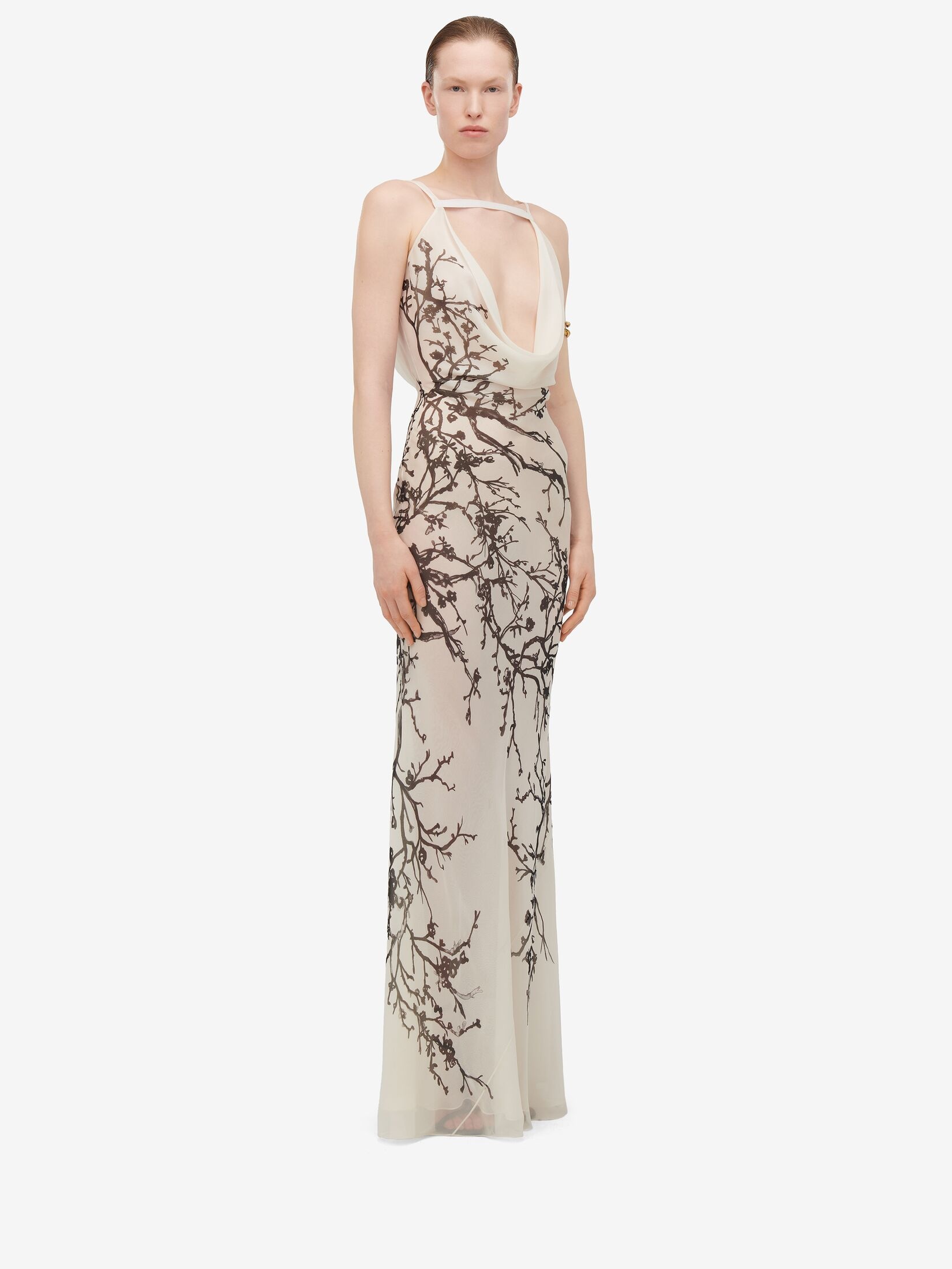 Women's Cherry Branches Evening Dress in Calico - 3