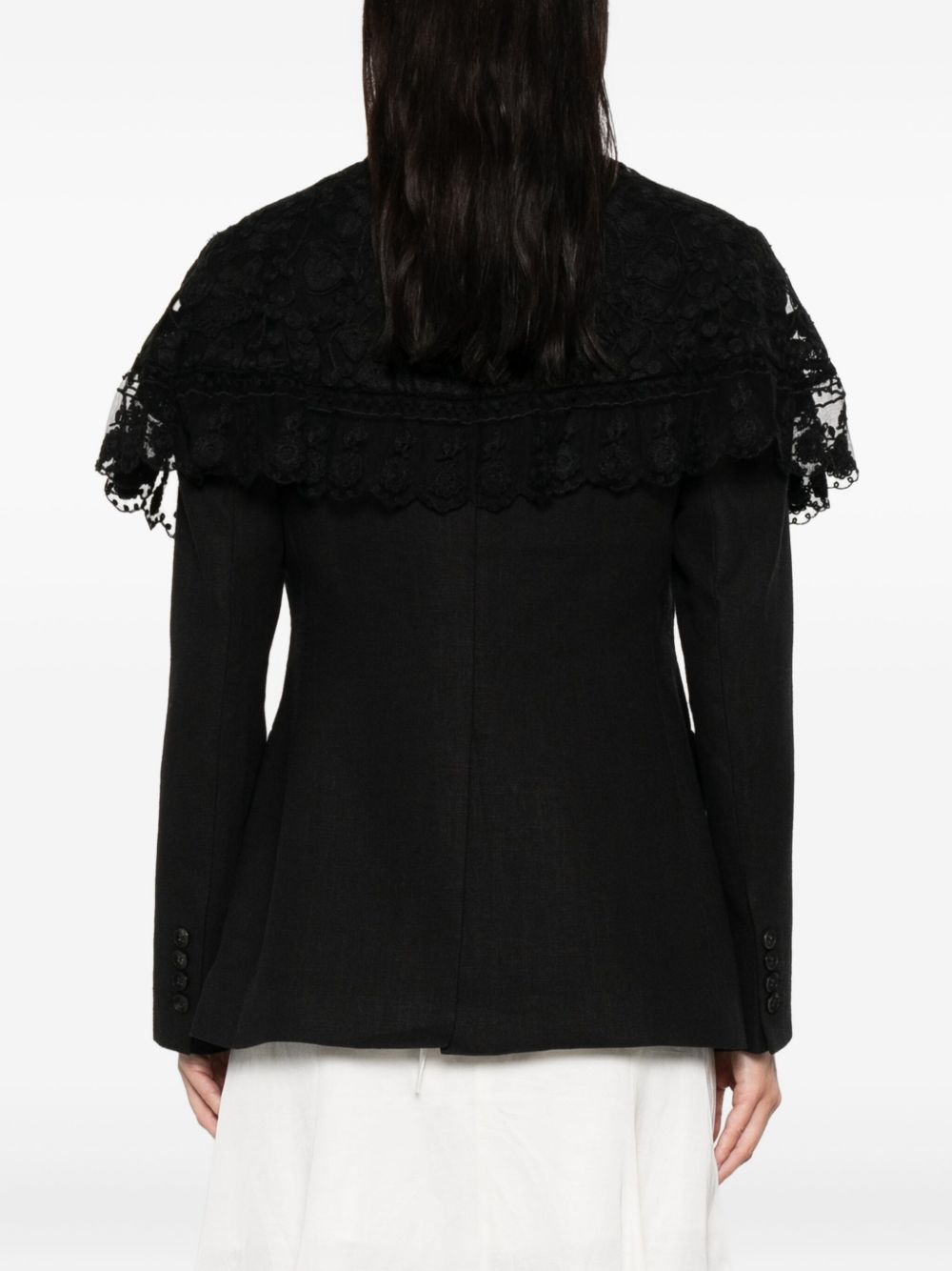 lace-trimmed pinstripe jacket - 4
