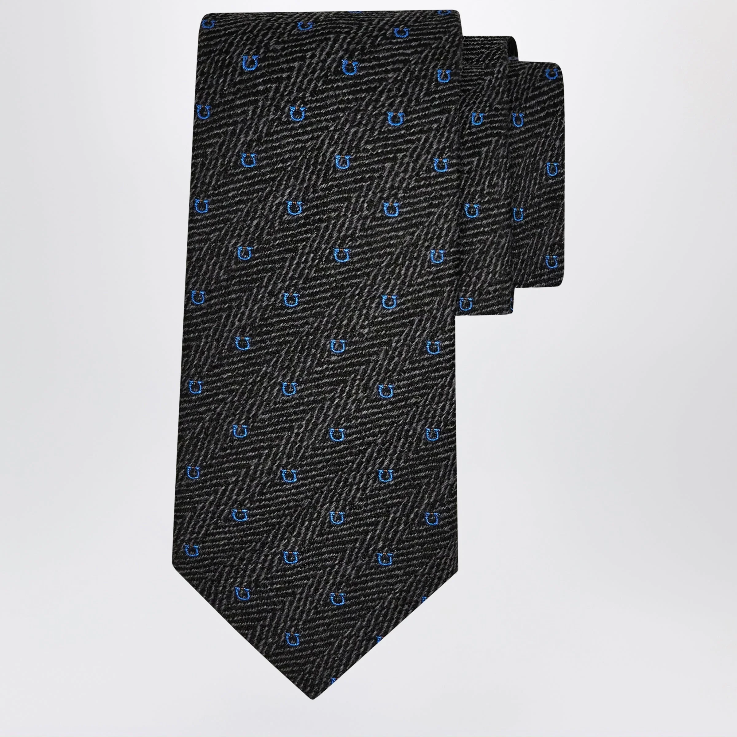 Grey/Light Blue Gancini Chevron Tie - 1