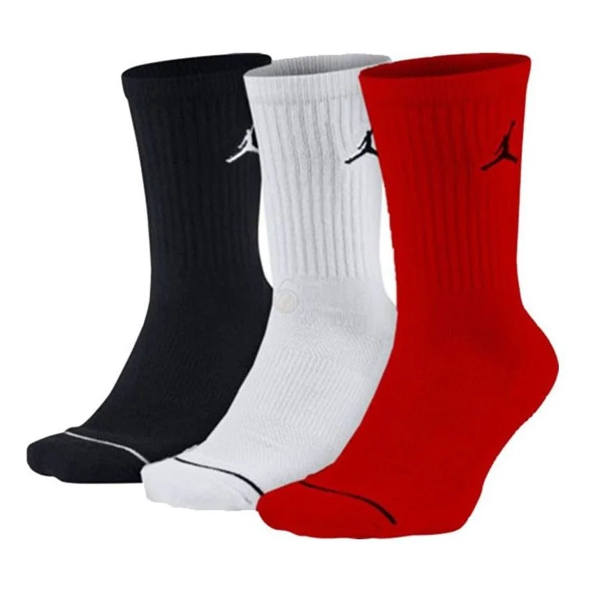 Air Jordan Solid Color Embroidered Athletic Socks Unisex 3 Pairs Black + Red + White SX5545-011 - 1