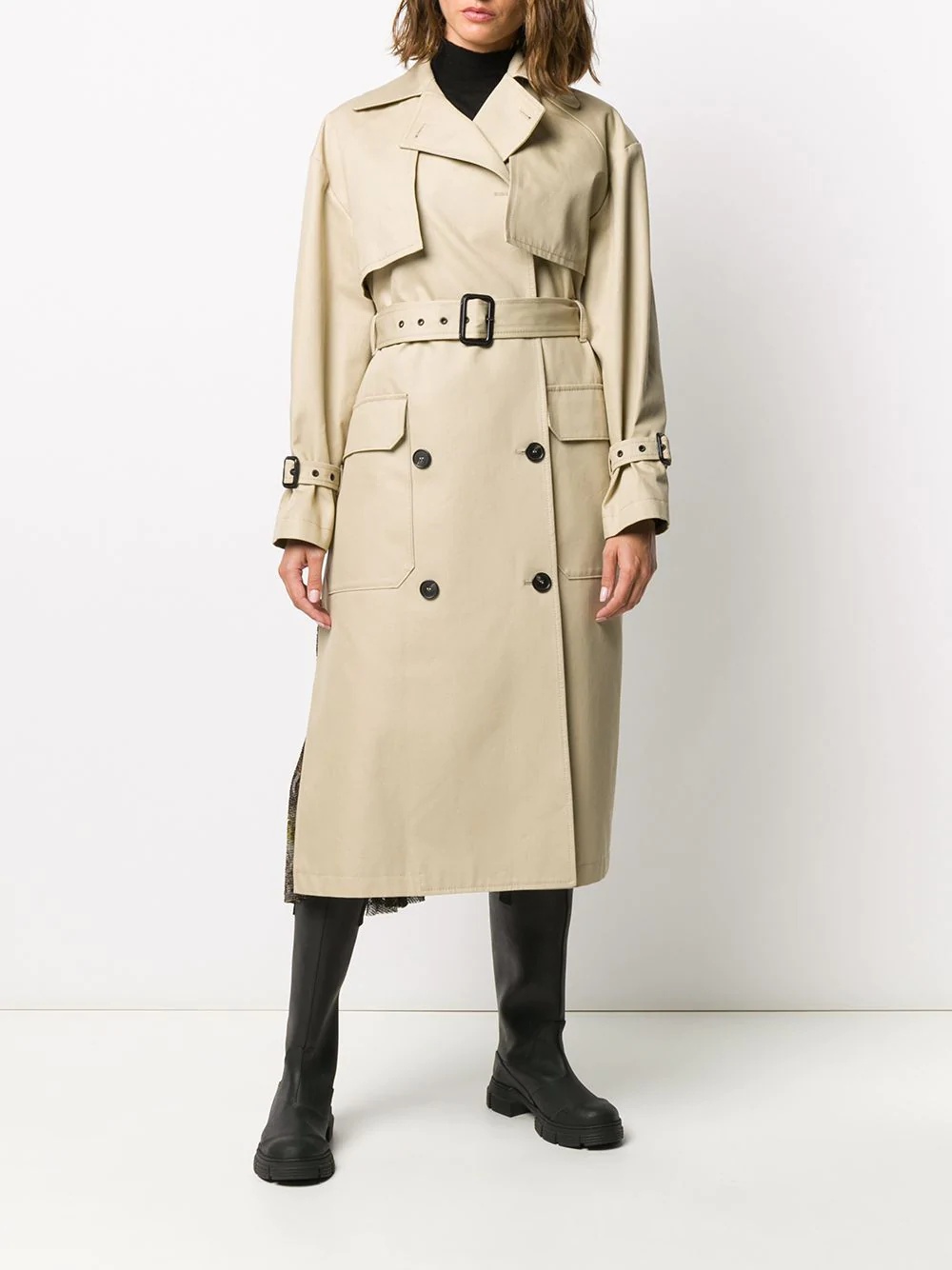 double-breasted belted trench coat - 4