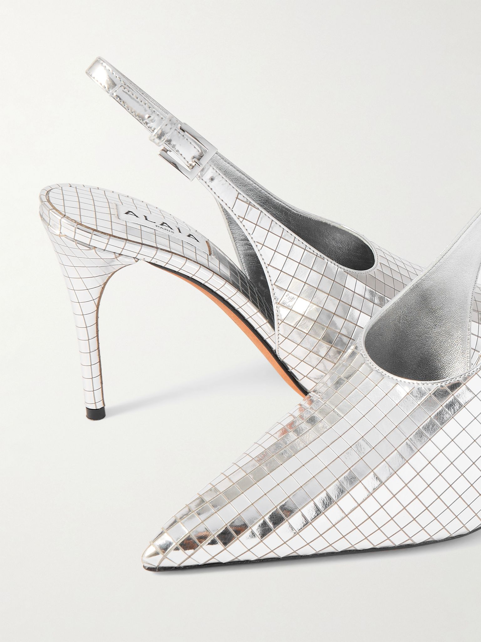 Escarpin 90 mirrored-leather slingback pumps Silver - 4
