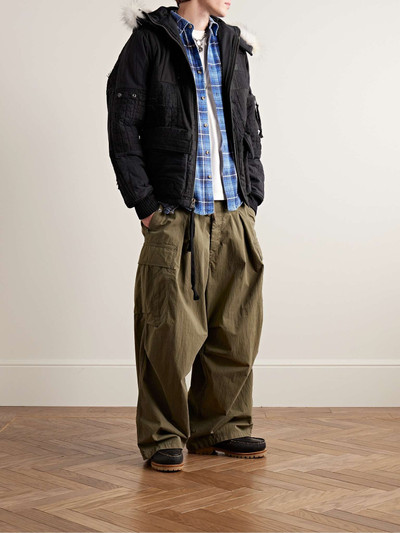 Greg Lauren Faux Fur-Trimmed Distressed Patchwork Cotton-Blend Hooded Jacket outlook