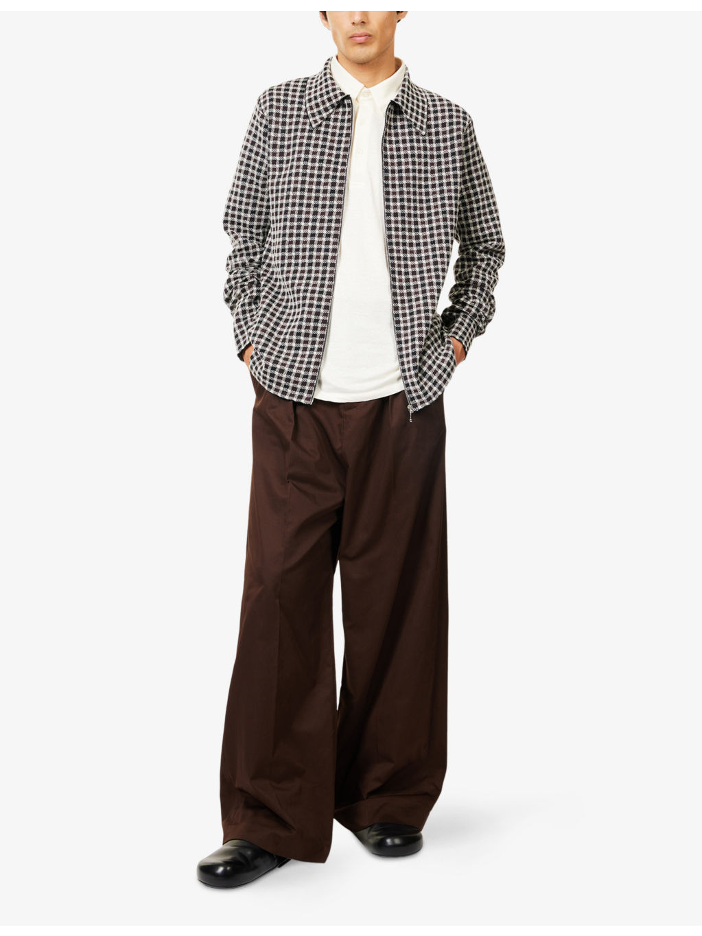 Pointed-Collar Check Woven Jacket - 2