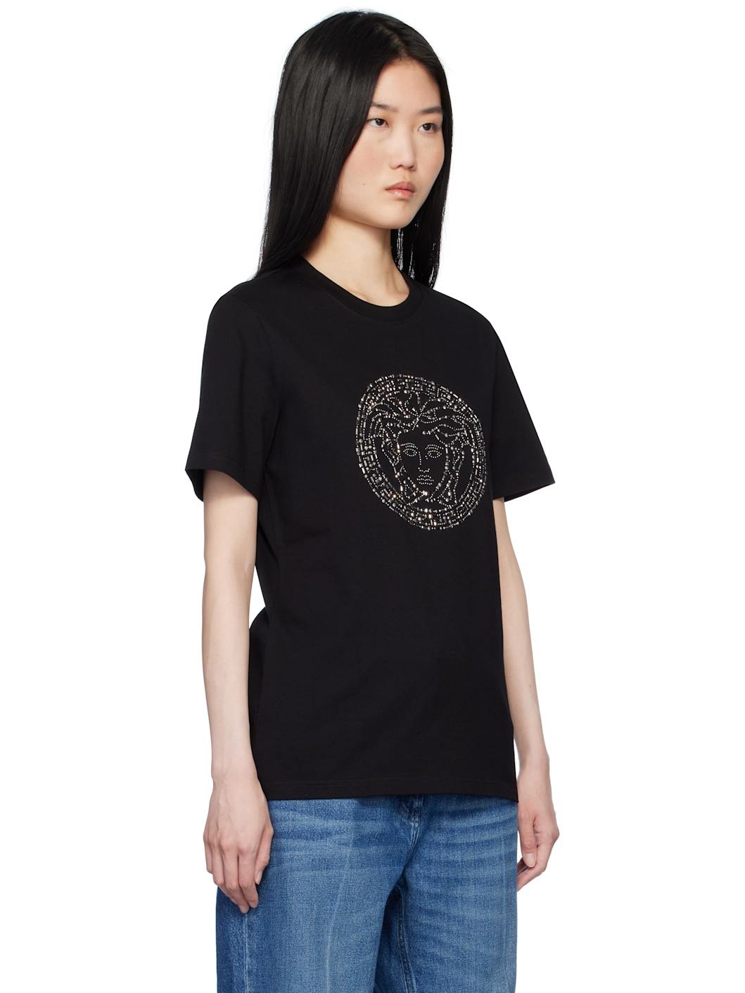 Black Embellished Medusa T-shirt - 2