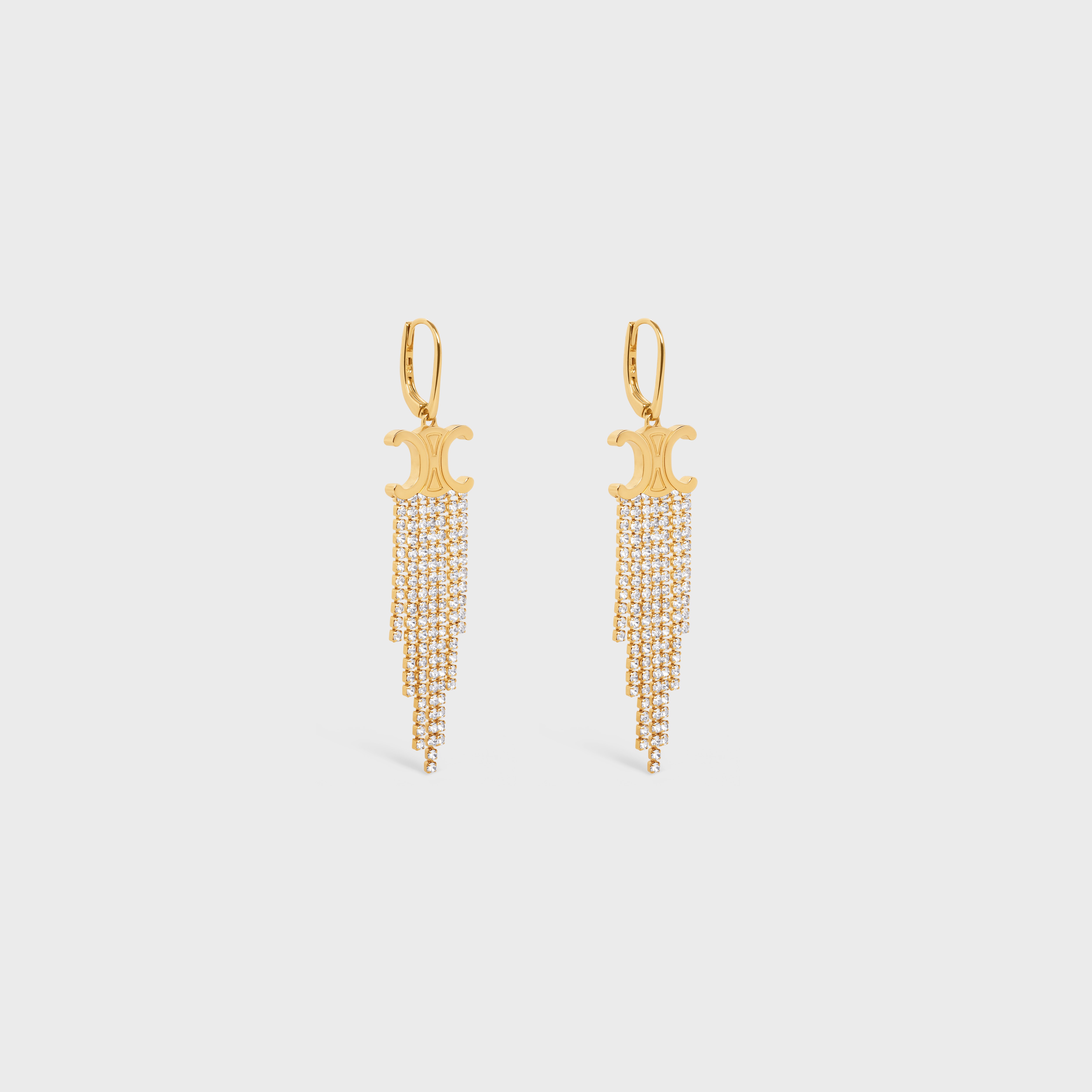 Triomphe Fringe Earrings in Brass with Gold Finish and Strass - 2