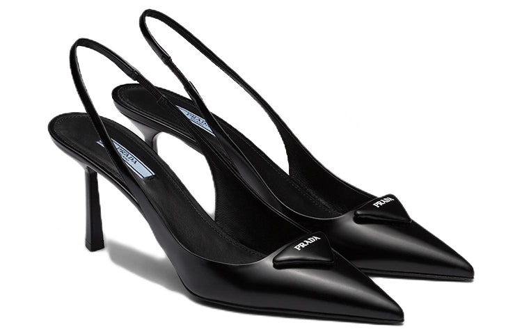 (WMNS) PRADA Patched Logo Brushed Leather Slingback Heels 'Black' 1I901M_055_F0002_F_075 - 2