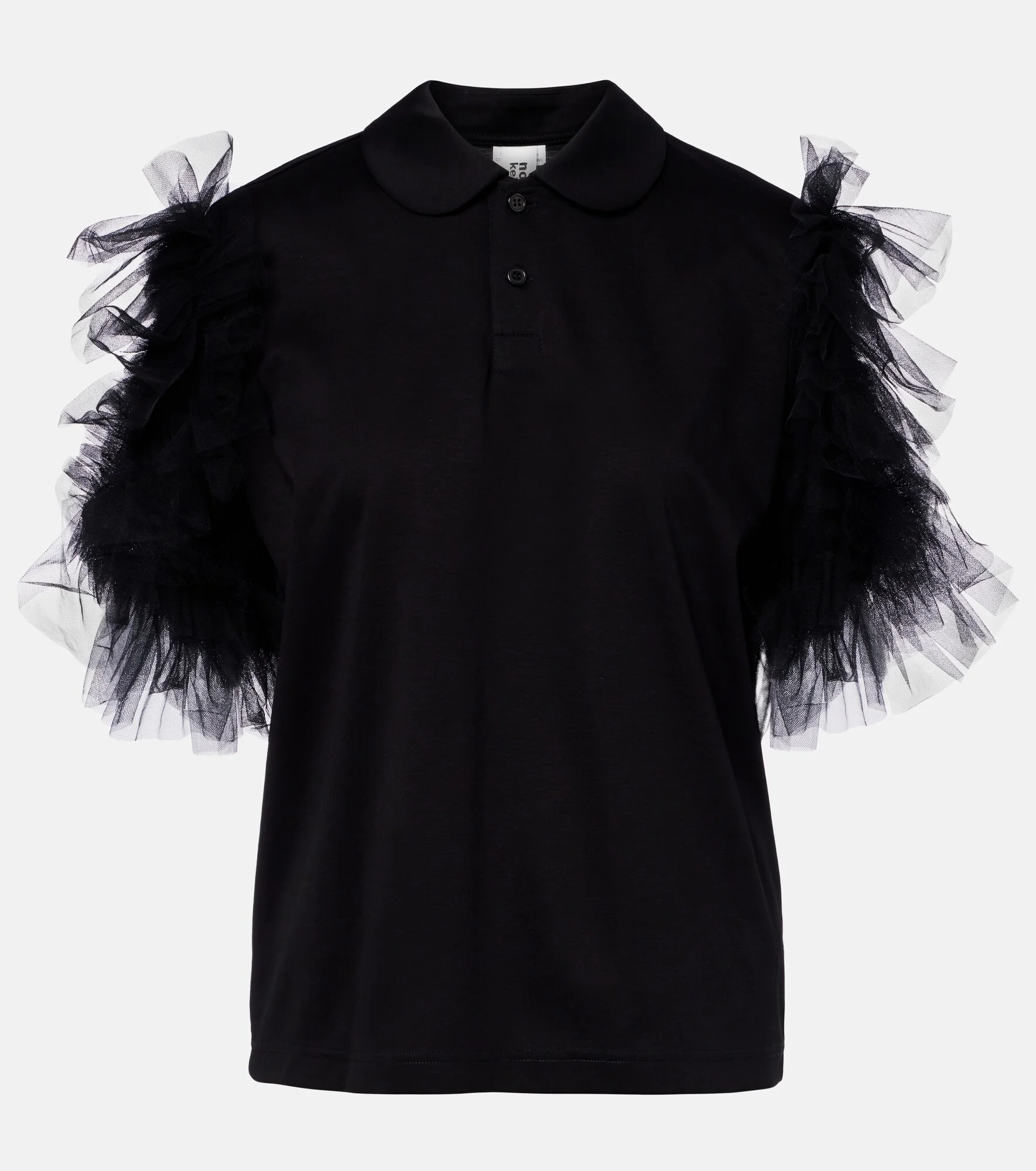 Tulle-trimmed cotton polo shirt - 1