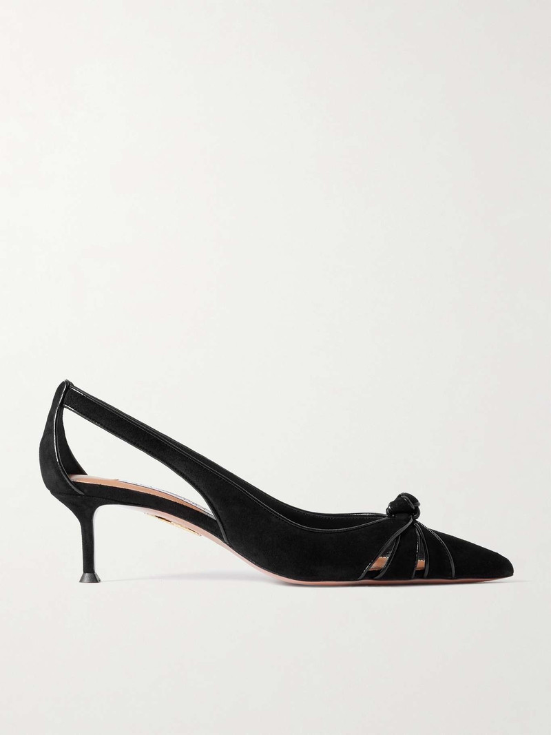 Premiere 50 cutout knotted suede and patent-leather pumps Black 1