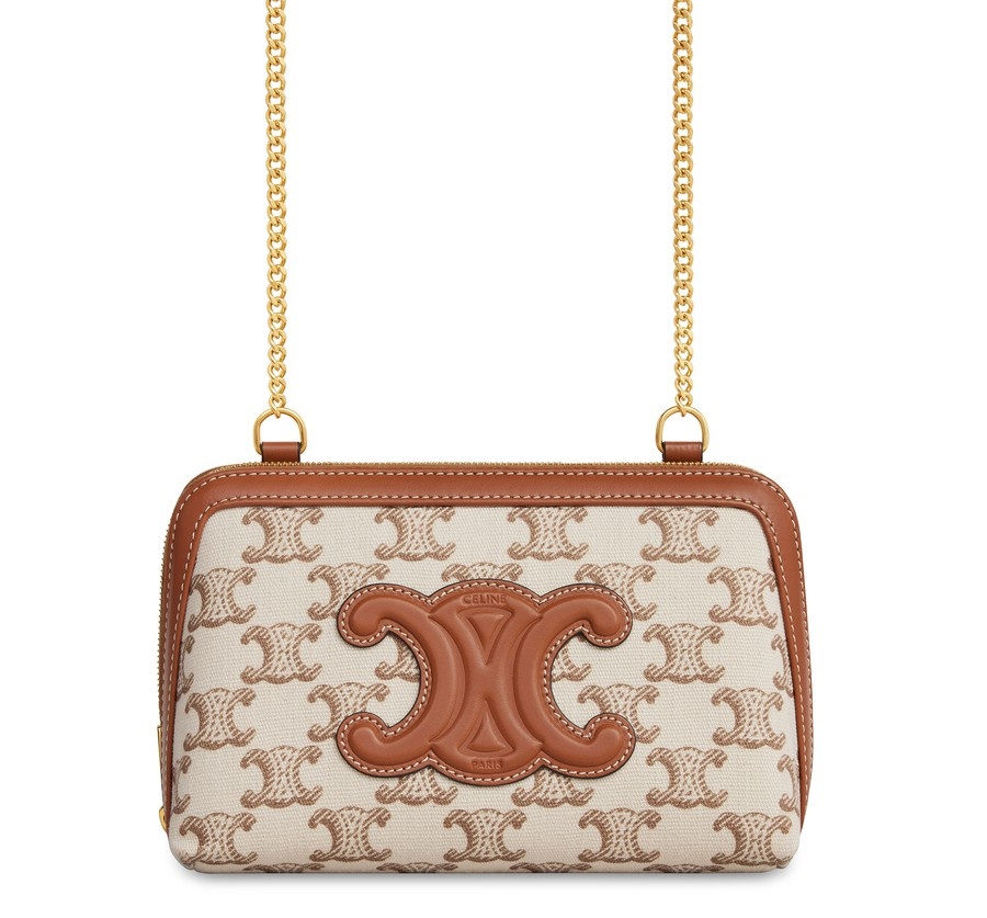 Clutch on chain cuir Triomphe in textile with Triomphe print and calfskin - 3