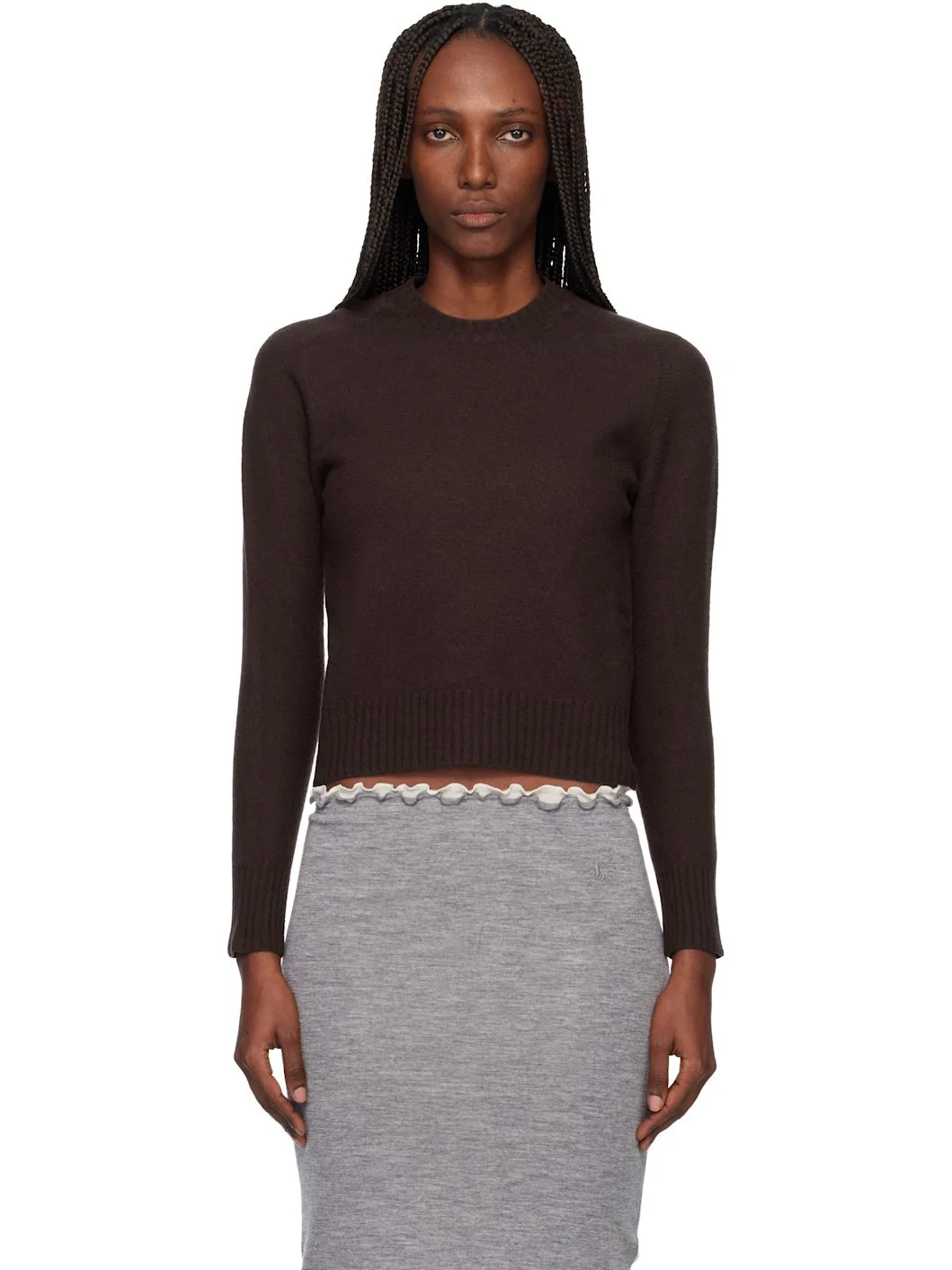 Brown Lightweight Wool Crew-Neck Sweater - 1