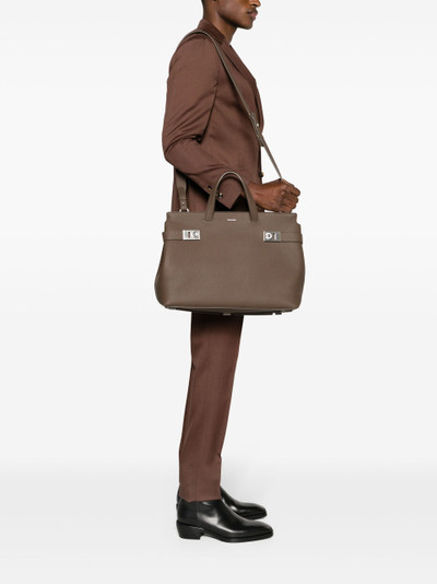 FERRAGAMO brown grained-leather tote bag outlook