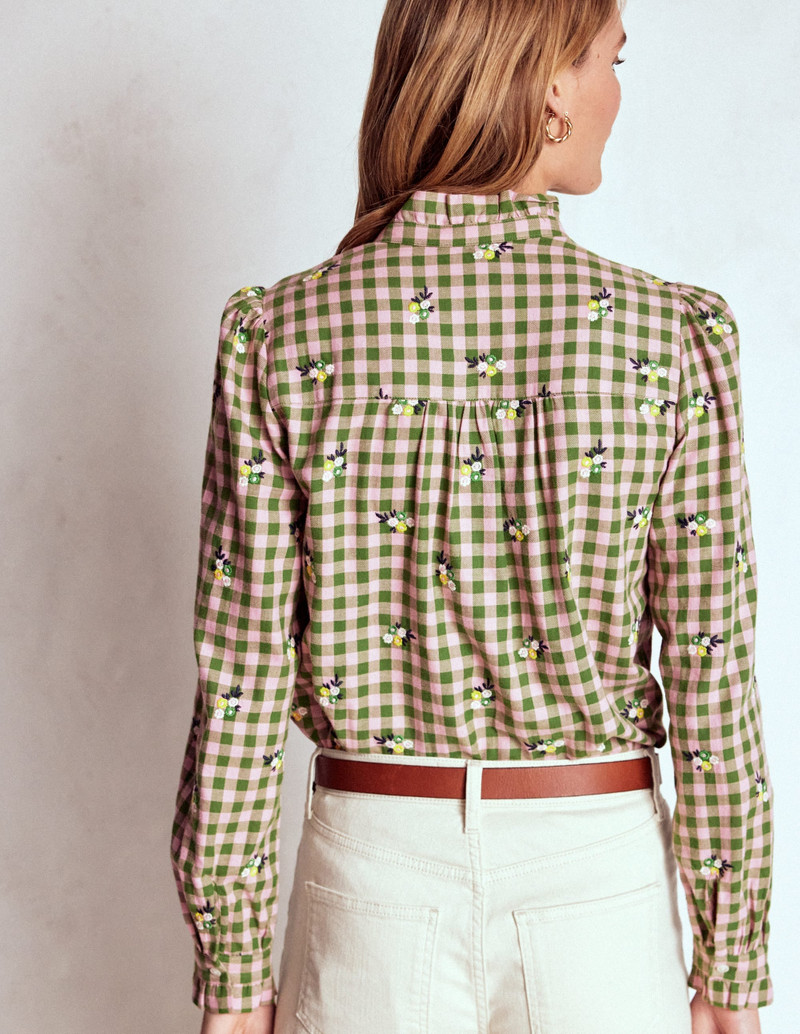 Helena Brushed Cotton Top-Green and Pink Floral Check 4