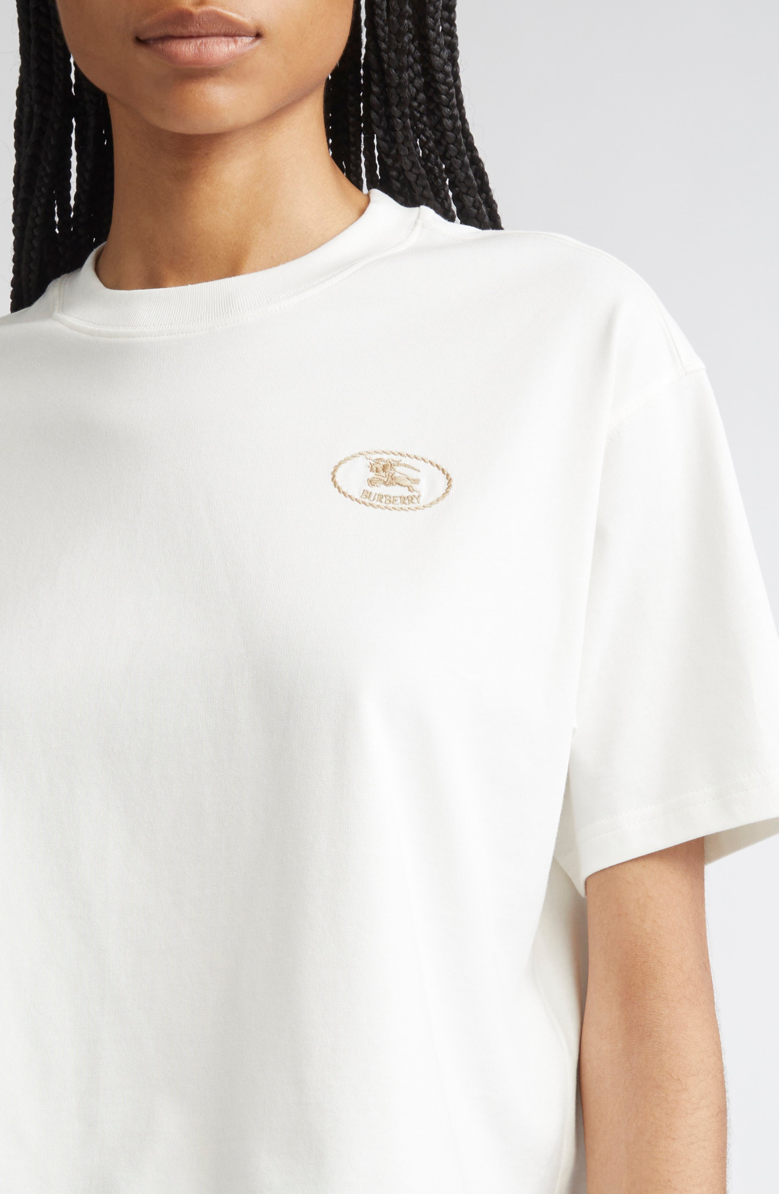 burberry Embroidered EKD Crop Cotton T-Shirt in Chalk at Nordstrom - 4