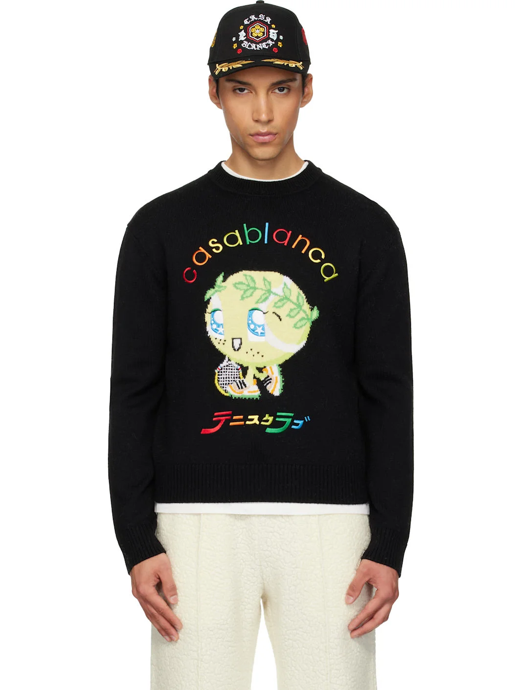 Black Character Intarsia Crew Sweater - 1