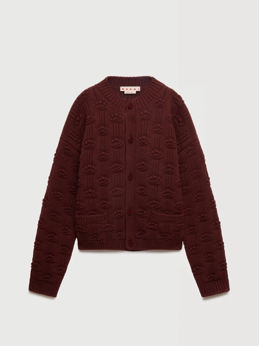 BROWN FISHERMAN WOOL-CASHMERE CARDIGAN - 1