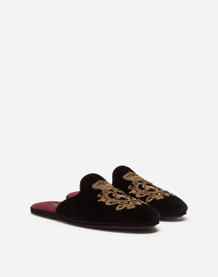 Velvet slippers with coat of arms embroidery - 2