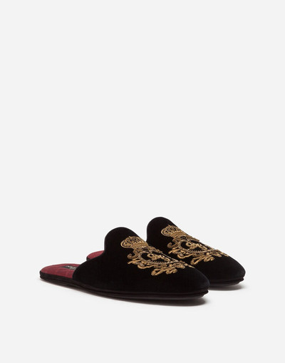 Dolce & Gabbana Velvet slippers with coat of arms embroidery outlook