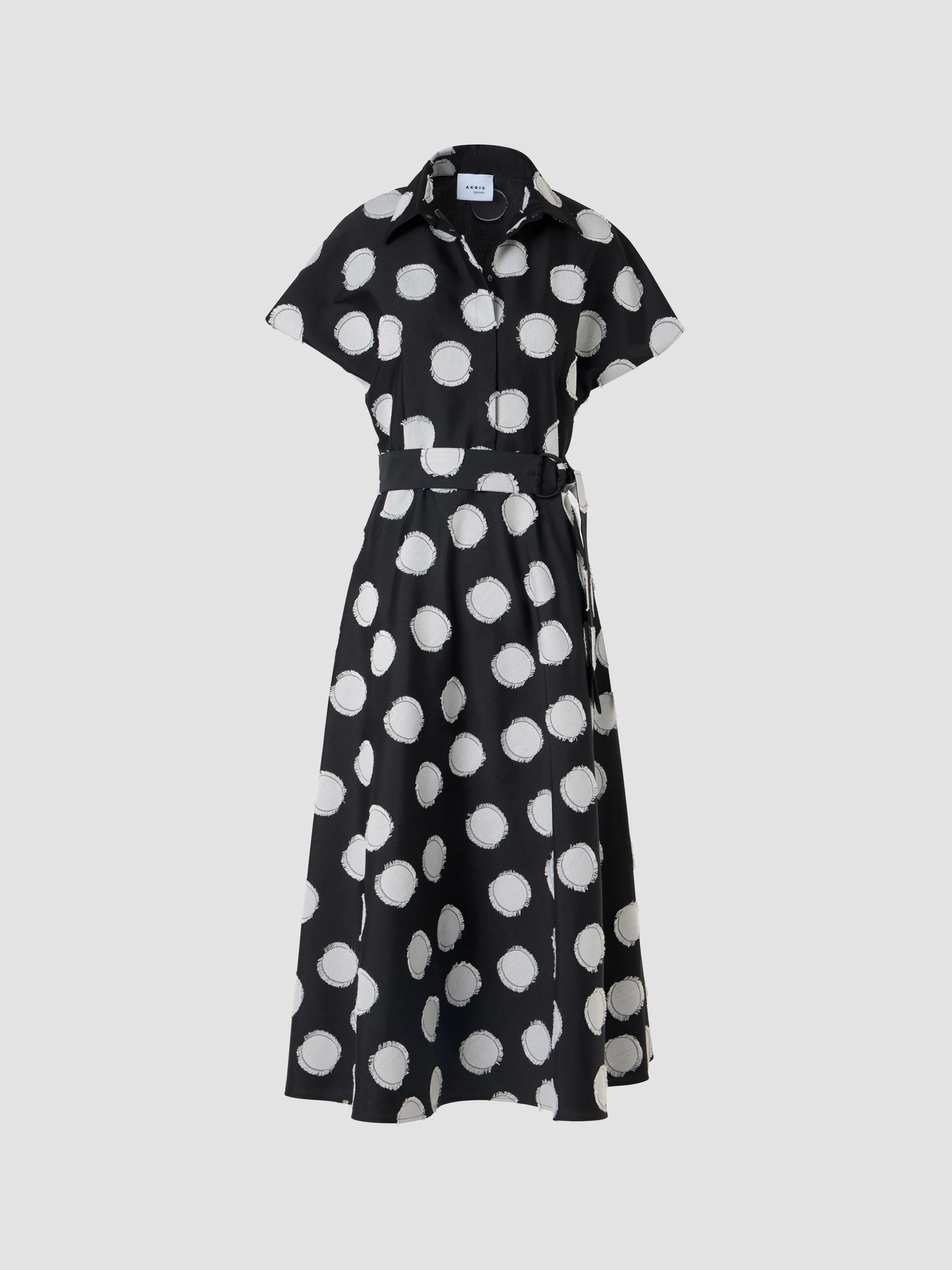Women's Fringed Polka Dot Jacquard Midi Shirtdress - Black Cream - 1