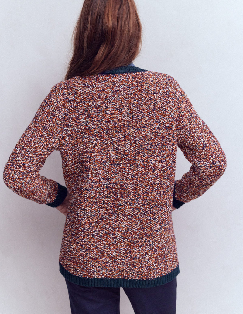 Textured Marl Cardigan-Navy/ Red Marl 5