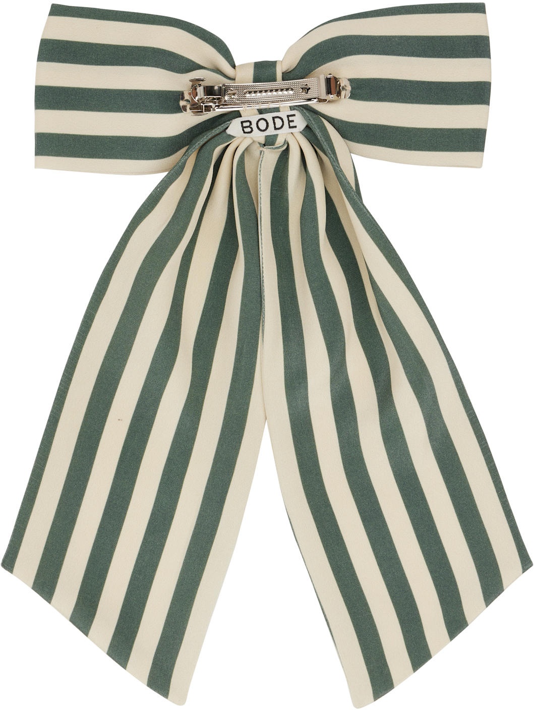 Green & Off-White Soda Stripe Bow Barrette - 2
