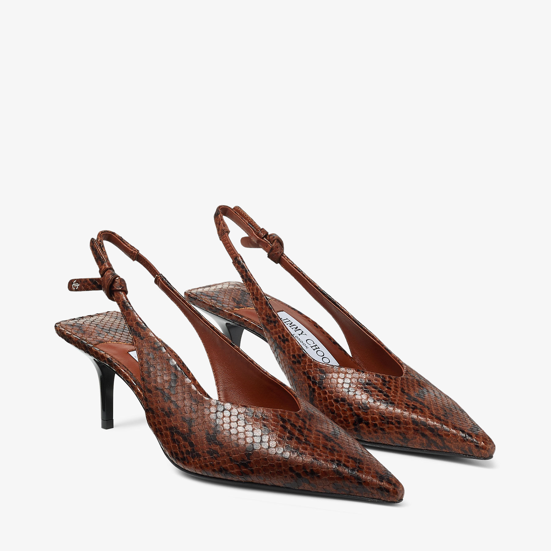 Camie Sling Back 60
Cognac Kigali Snake Printed Leather Slingbacks - 2