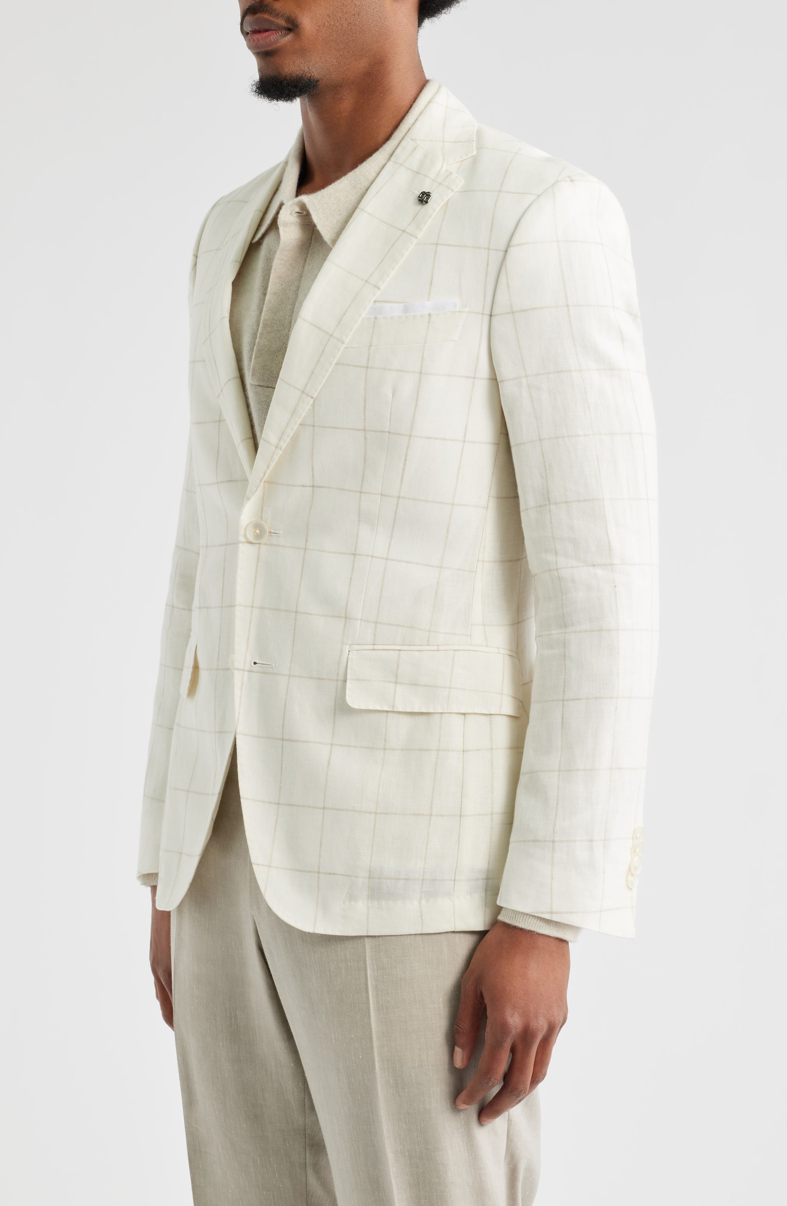 BOSS Hutson Slim Fit Windowpane Check Linen Blend Sport Coat in Open White at Nordstrom - 3