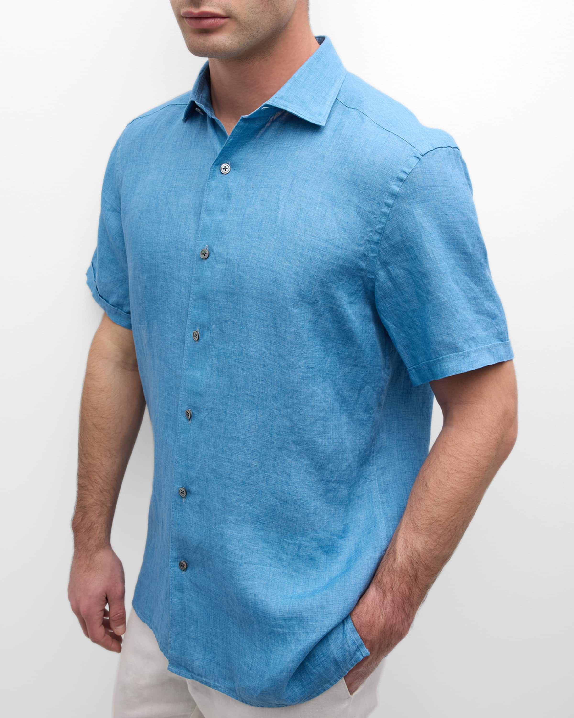 Men's Linen Chambray Short-Sleeve Shirt - 4