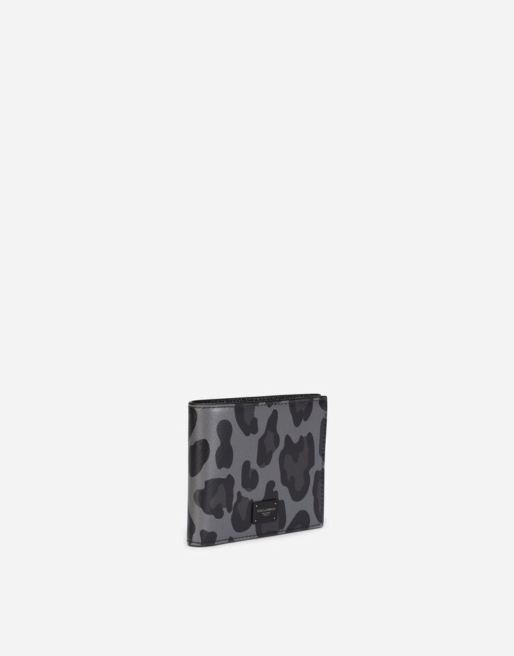 Dauphine calfskin bifold wallet with leopard print against a gray background - 2