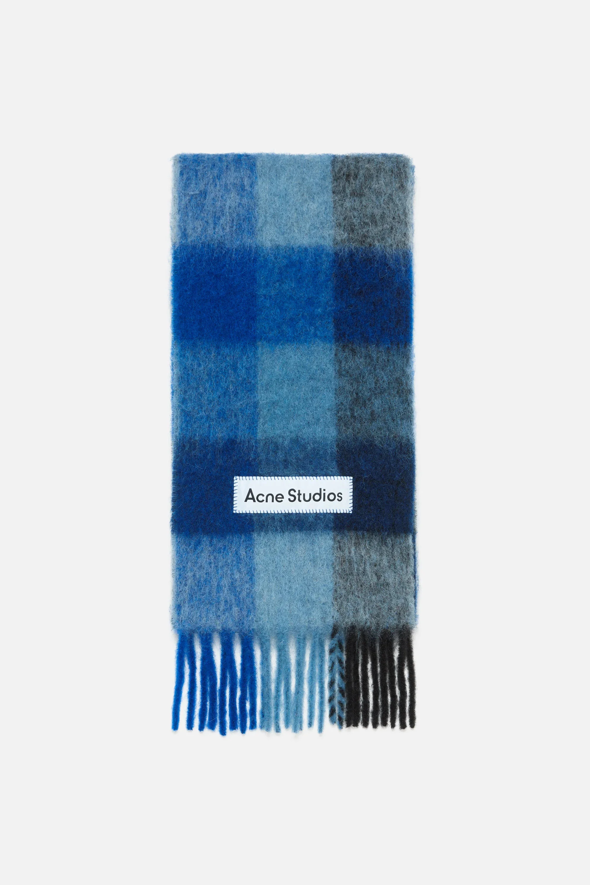 Mohair checked scarf - Dark Navy/Black/Blue - 1