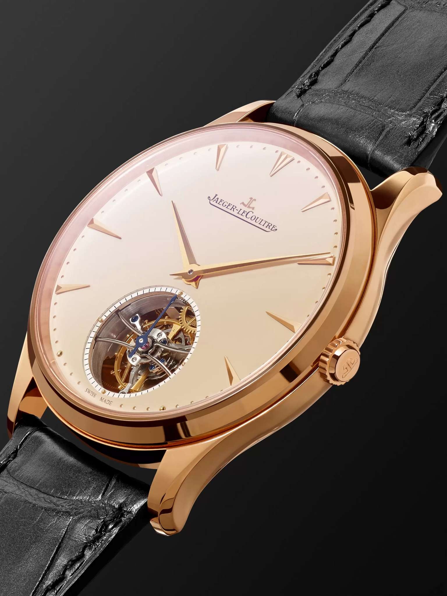 Master Ultra Thin Tourbillon 40mm 18-Karat Rose Gold and Alligator Watch - 4