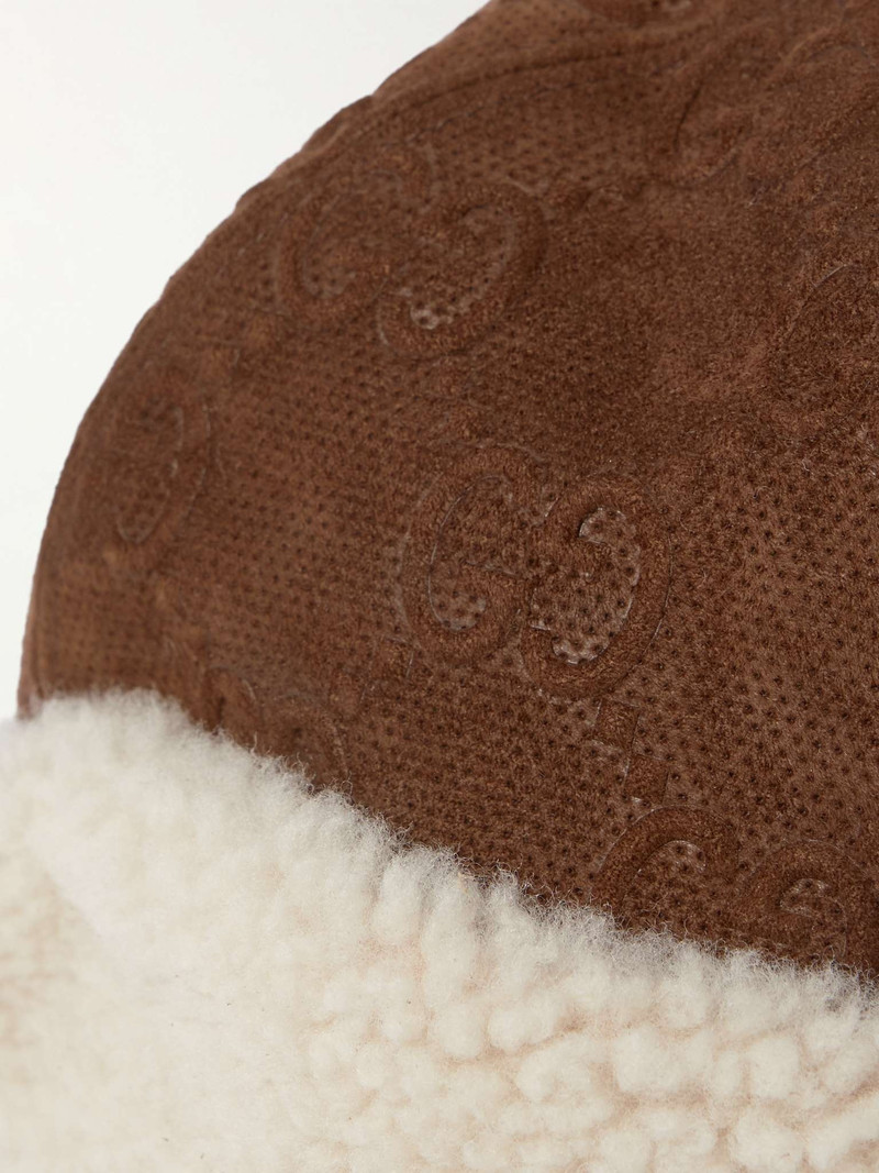 Shearling-Lined Logo-Embossed Perforated Suede Trapper Cap 5