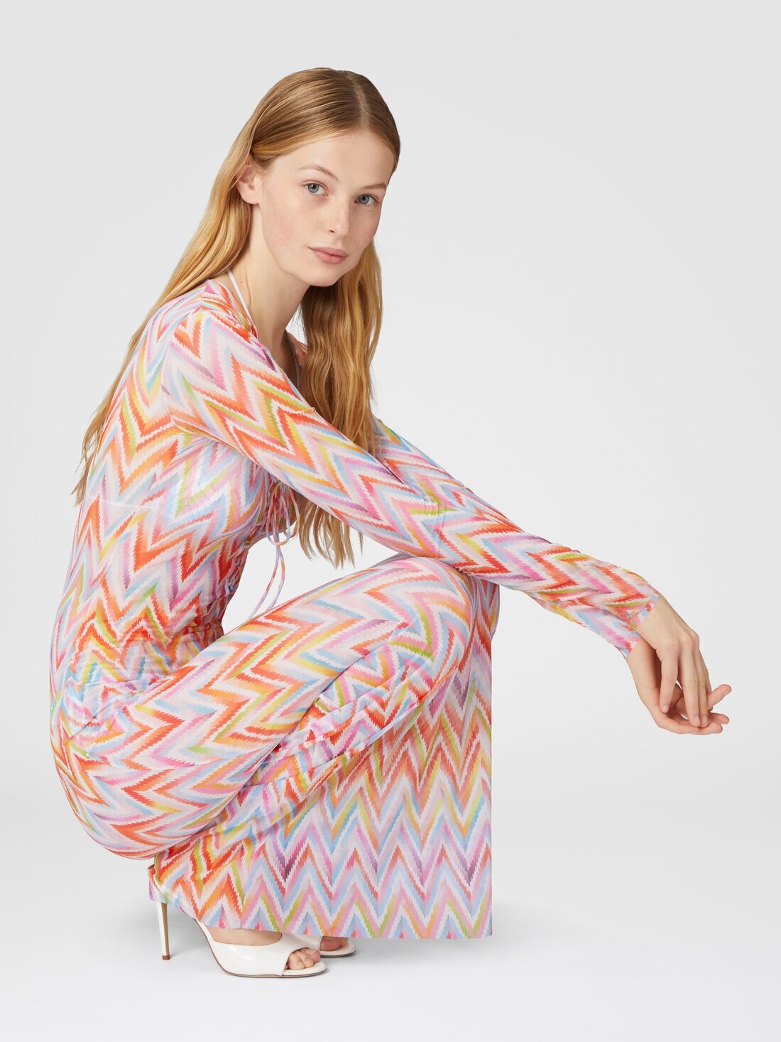 Fitted long cover-up in printed tulle - 4