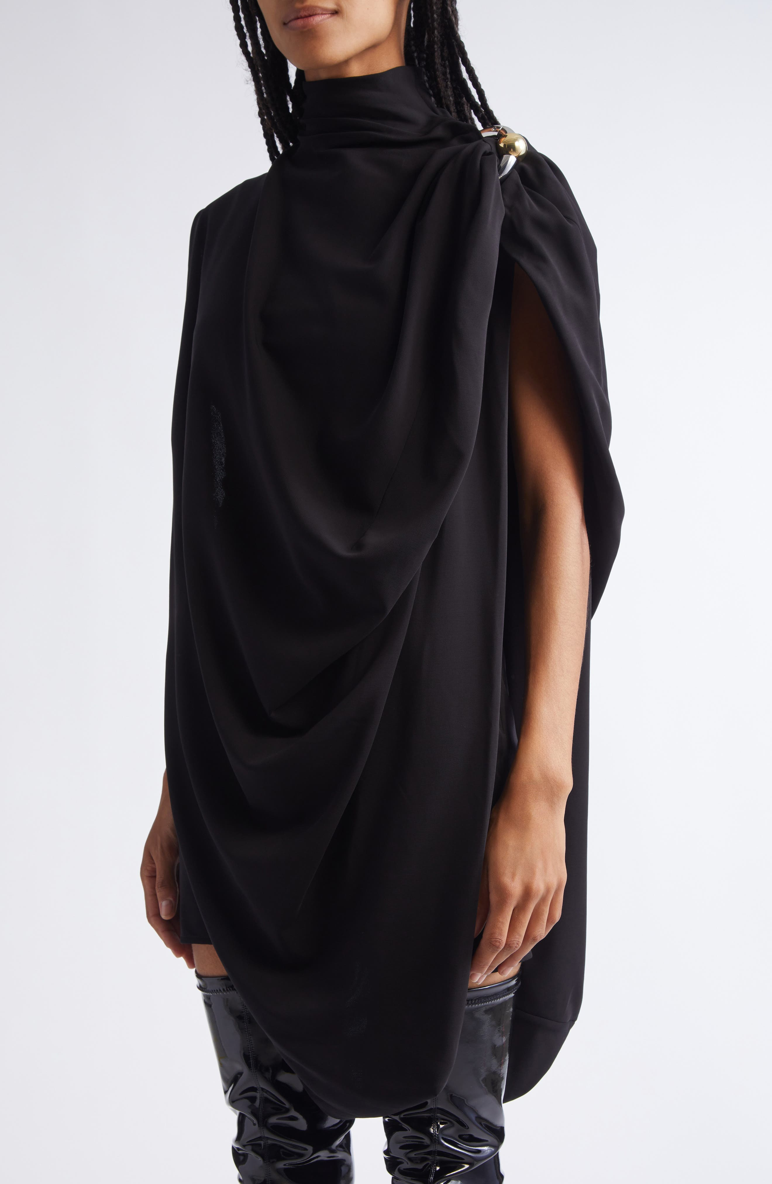 Jean Paul Gaultier Draped Pierced Detail Jersey Dress in Black at Nordstrom - 4