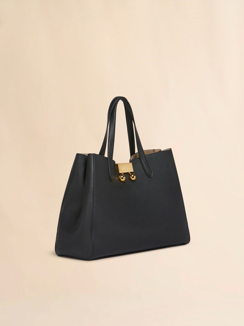 BLACK LEATHER MEDIUM TRUNKAROO TOTE HANDBAG - 5