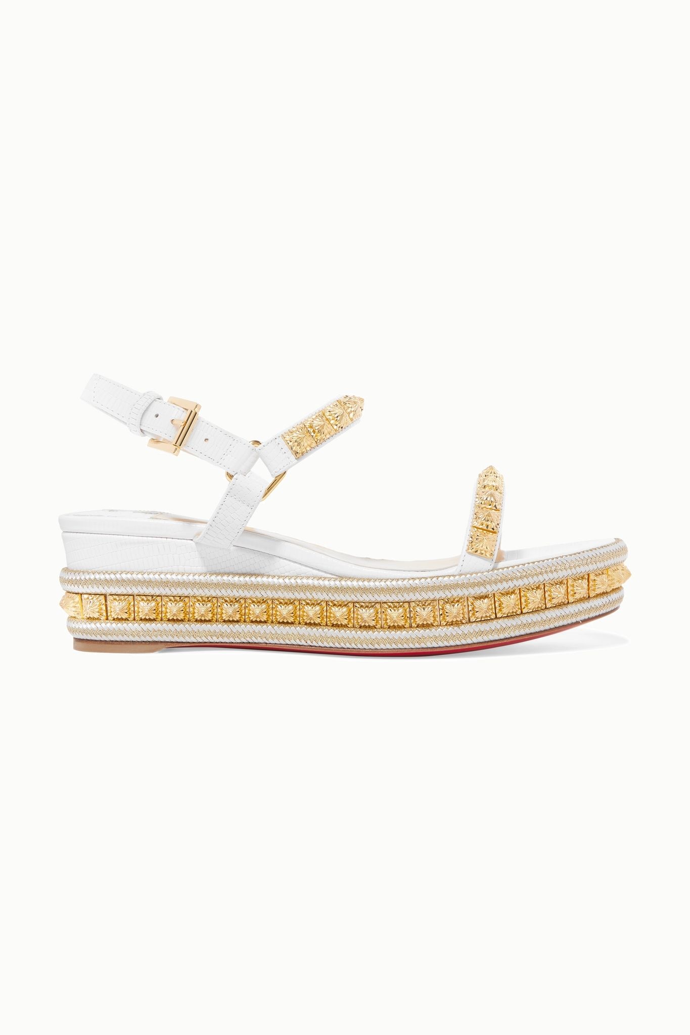 Pyraclou 60 studded lizard-effect leather wedge sandals  - 1