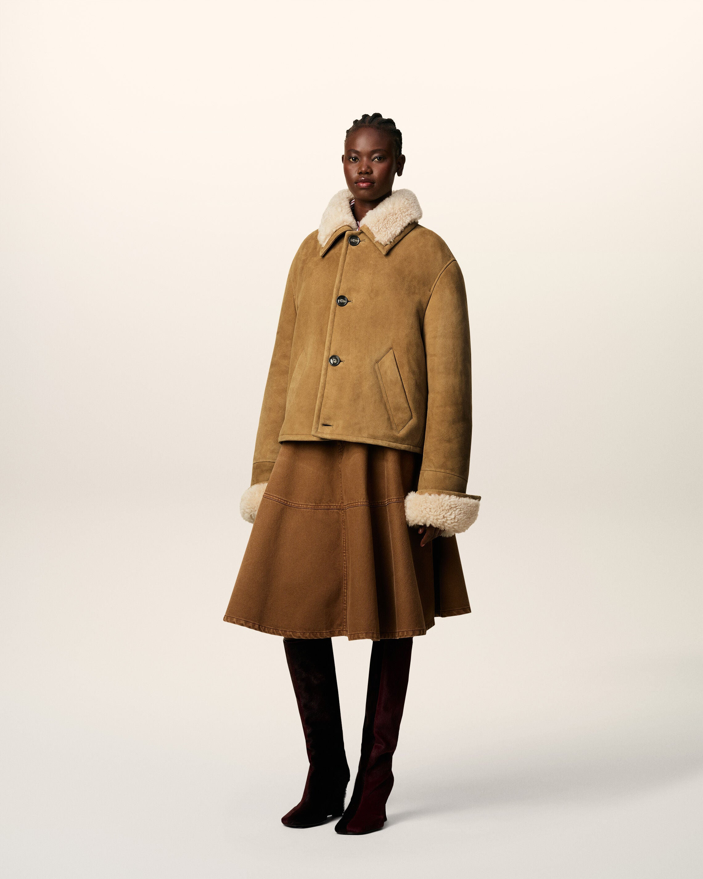 BROWN SHEARLING BUTTONNED JACKET - 6