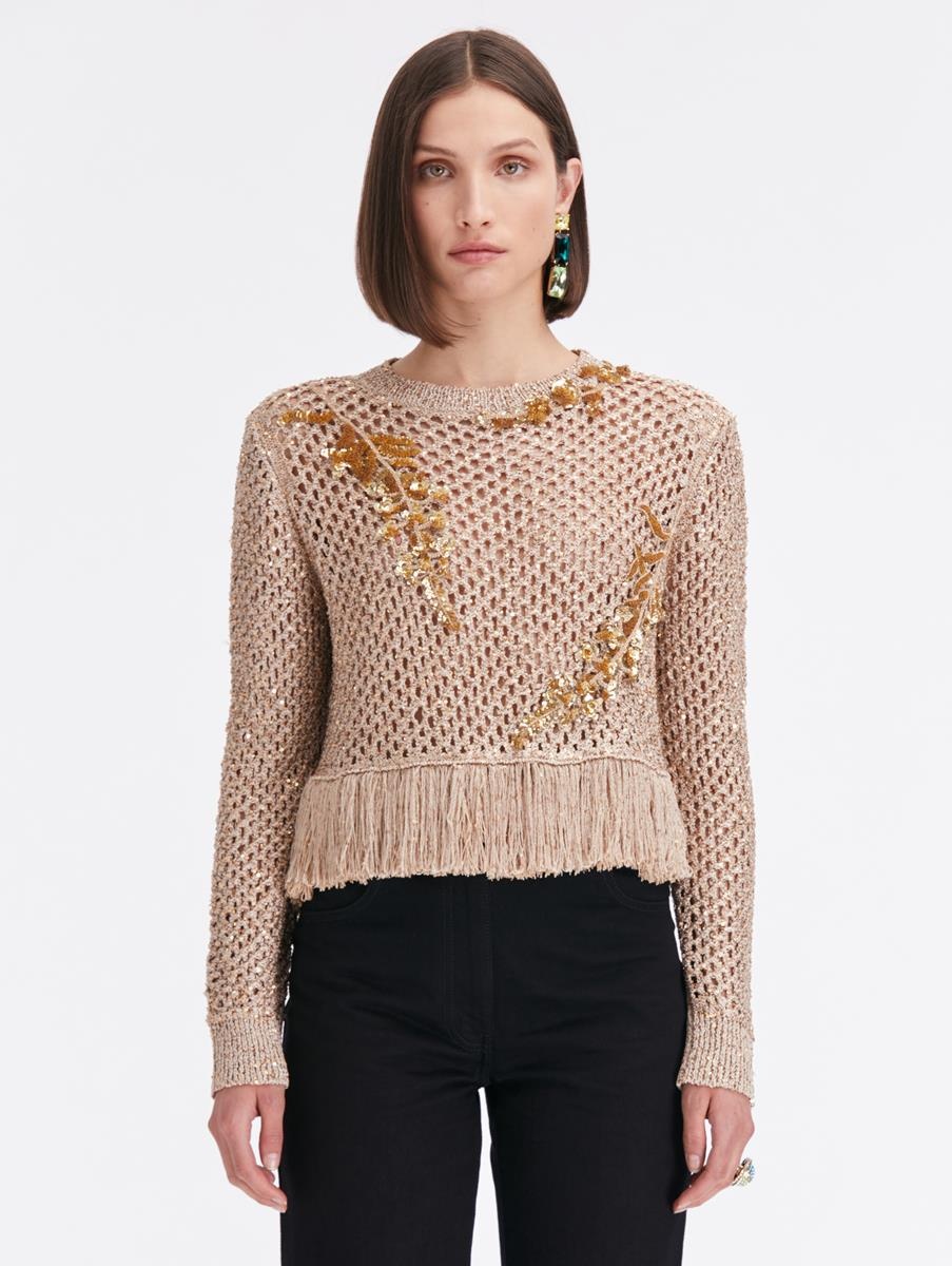 SEQUIN EMBROIDERED CROCHET PULLOVER - 1